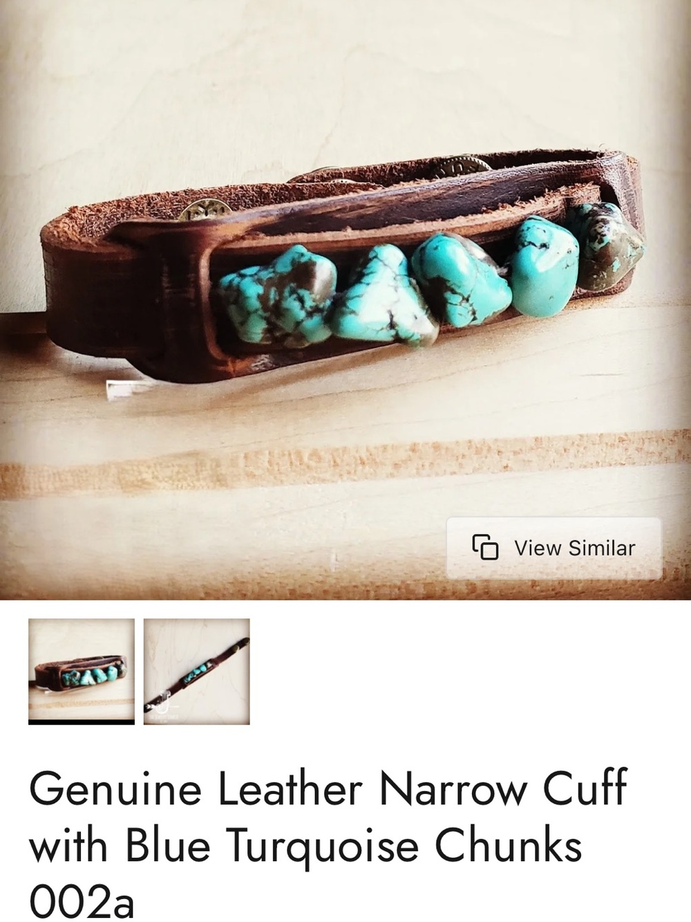 THREE Genuine Leather Narrow Cuff with Blue Turquoise Chunks
